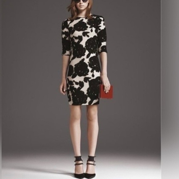 REISS Women’s Lavine Rose Wool Dress Worn on TV Size 6 Floral Metallic Luxury - Picture 2 of 15